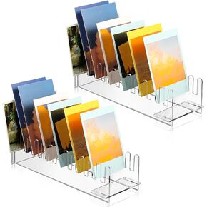 2 Pcs 12 Tier Acrylic Greeting Card Display Rack Portable Card Display Stand Postcard Coaster Sticker Holder for Vendors Retail Counter Desk Tabletop(Black)