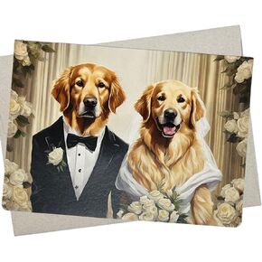 بطاقة زفاف جميلة Golden Retriever ، بطاقة زفاف عاشق الكلاب (بطاقة واحدة متميزة ، 5 × 7 بوصات) فارغة في الداخل لرسالتك المذابة ، وأيضًا بطاقة المشاركة لمحبي الحيوانات الأليفة - 630
