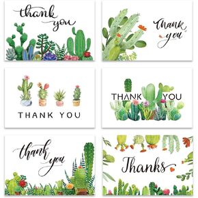 Cactus Thank You Cards 36 Pack Succulent Thank You Cards with Envelopes 4 × 6 Inch Watercolor Assorted Cactus Thank You Cards for Wedding, Bridal Party, Graduation, Greeting
