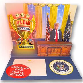OUR FRIENDLY FOREST Talking Donald Pop Up Father's Day Card with Light and Sound - Presidential Message to Dad with Trump's Real Voice, Funny Trump Gifts for the Best Dad, Greeting Card