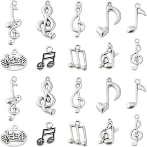 Ornazy 100 pcs 10 Styles Musical Note Charm Music Symbol Vintage Elegant Chic Instrument Charms for Necklace Bracelet Earrings Jewelry Making