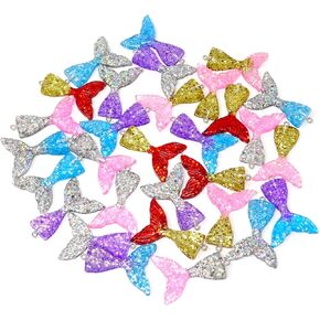 HONBAY 30PCS 6 COLORS FLATBACK RELITTER MERMAID TAIL سحر قلادة لصنع المجوهرات أو الحرف اليدوية DIY