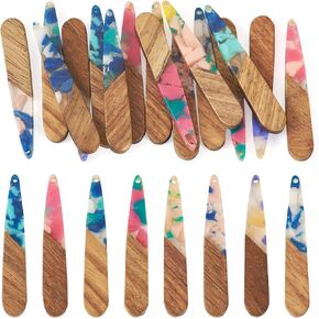 Cheriswelry 8 أزواج/16pcs راتنجات الخشب المعلقات DIY Making Kit Multi Rectangle Bar المعلقات الخشبية 51.5 ملم لإمدادات المجوهرات Boho