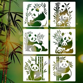 6pcs Panda Bamboo Wall Stency قالب الرصاص الرشاشات الرش للطلاء الحرفي على الحرف الخشبية الجدران الأثاث الخشبي ديكورات DIY Scrapbooking