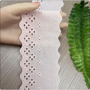 5 Yard 8cm Cotton Lace Trim White/Beige Four Eyelet Lace Ribbon Merbroidery Hollow Cotton Fabric Lace لخياطة الحرف اليدوية واللباس والستائر والأرائك والدمى/الحيوانات الأليفة (الأزرق الملكي)