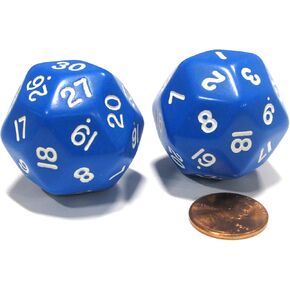 مجموعة ألعاب Koplow من 2 Triantakohedron D30 30 Side 33mm Jumbo Dice - Blue W أرقام بيضاء