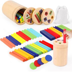 3 في 1 ألعاب Montessori الخشبية للأطفال الصغار 3-5 | فرز اللون وتعلم المهارات الحركية | هدايا الحسية للبنين والبنات | اللعب التعليمي للأعمار 3+
