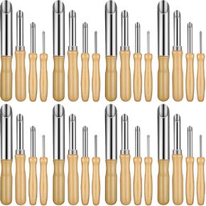 Leriton 32 PCS Clay Hole Ruters Stainsal Steel Dircle Chapping Clay Tools Wooden Handle Circular Pottery Tooles for Sculpture Pottery Drilling Supplies ، 4 أحجام