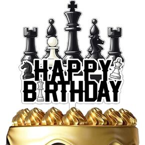 Chess Happy Birthday Cake Topper International Chess Cake Decoration Funny Board Game Chess Birthday Party Decoration