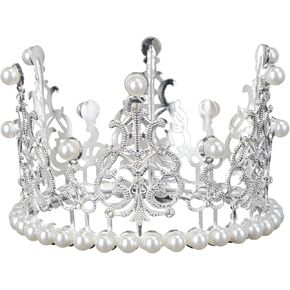 Kichvoe Silver Crown Cake Topper مع أحجار الراين واللؤلؤ ، والطرازات القابلة لإعادة الاستخدام القابلة لإعادة الاستخدام لحفل الزفاف ، والحفلة ، وزينة الحفلات (4.92 × 4.92 × 2.95 بوصة)