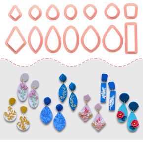 GOTO CLAY TOOLS Basic Shapes Dangle Polymer Clay Cutters for Earrings, Polymer Clay Cutters, Dangle with Studs, Set of 14 Clay Cutters CTCMB-8