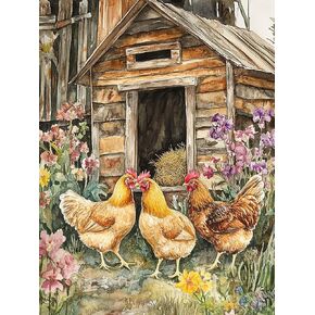 Zariocy 5D Diamond Art Kits for Adults Chicks, DIY Diamond Painting Art Chickens Farm Round Full Drill Crystal Diamond Embroidery Paintings Arts Craft for Home Office Wall Decor 12x16 inch