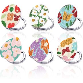 6pcs Diamonds Painting Mirror Compact DIY Butterfly Diamond Flower Portable Mirror Pocket Mirror with Diamond Painting Cover Folding Makeup Mirror Magnifying Fold-able Purse Mirror