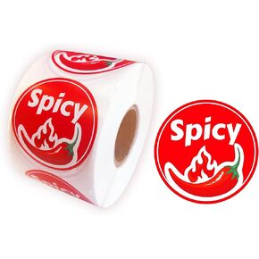 Spicy Stickers 3.81cm (1.5 Inches) Grocery Store Food Warning Spicy Labels Adhesive Stickers 500 PCS/Roll Round Red Adhesive Stickers Pepper Stickers for Restaurants