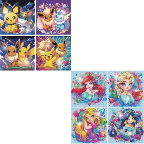 4 Packs DIY Cartoon Diamond Art Kits for Adults, Diamond Arts Mosaic Kits for Beginner DIY Diamond Painting Kits for Beginner 5D Full Round Drill Gem Arts and Crafts for Home Wall Decor 6X6 inch
