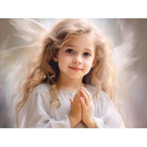 DIY 5D Full Drill Little Angel Girl Girl Picture Landscape Square Diamond Art Painting by Number Kits Dene for Comple and Crystal Rhinestone Cross Stitch for Wall Decor Gift (40 × 30 سم/16x12in)