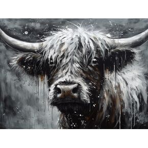 IPISSOI Diamond Art Painting Highland Cow Black and White Highland Cattle Kit for Adults Diamond Art Painting by Number Kits Gem Art Wall Home Decor 12x16in/30x40cm