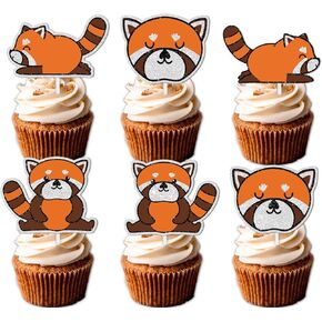18pcs Red Glitter Dessert Cupcake Topper Anime Animal Panda Theme Decor Supplies Baby Shower Boys Girls Happy Birthday Party Decorations