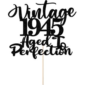 Vintage 1945 Aged To Perfection Cake Topper 80th birthday happy birthday cake topper men and women cheer 80 years old handmade black glitter cake decoration (1945)