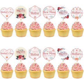 Gerrit Happy Mother's Cupcake Toppers 24 PCS Pink Mother's Cake Toppers Best Mom Cake Toppers Cupcake تختار قطعًا مركزية لعيد عيد ميلاد عيد ميلاد الإمدادات