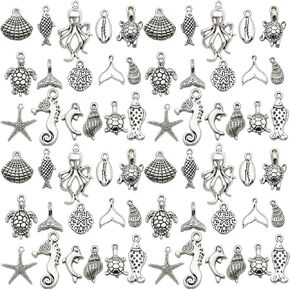 WOCRAFT 112Pcs Marine Biology Series KC Gold Pendant Jewelry Making DIY Keychain Earrings Pendant Various Design Charms for Jewelry Making Bracelets Necklace SN596
