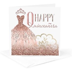 بطاقات المعايدة 3Drors ، Quinceanera السعيدة مع صورة وردية جميلة من ثوب بريق - بطاقات لعيد الميلاد الخامس عشر ، بطاقة عيد ميلاد خاصة مخصصة للفتيات في سن المراهقة ، تحيات عيد ميلاد فريدة من نوعها ، 1 حزمة