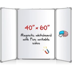 Janlaugh 40 × 60 لوحة محو جافة قابلة للطي قابلة للطي قابلة للطي ، لوحة محو جاف مغناطيسي كبير ، إطار من الألومنيوم ، وقم بوجه صينية القلم للمكتب والمنزل والتعليم
