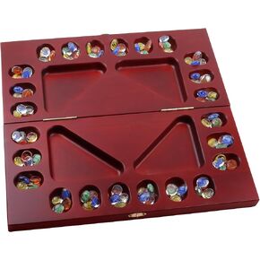 GSE Games & Sports Expert 4-Player Mancala Board Game مع أحجار زجاجية متعددة الألوان ، وألعاب استراتيجية سفر عائلية مانكالا الخشبية ذات الربع والأربعين من مانكالا.