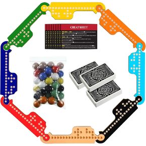 Kathfly Jokers and Marbles Board Game Game Game مع 8 لوحات خشبية 40 رخام ملونة أوتاد 3 صناديق تلعب بطاقة 8 تعليمات للعائلة للبالغين ، 4-8 لاعبين (ألوان رجعية)