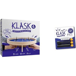 KLASK 4 + Spare Parts: The 4 Player Magnetic Party Game of Skill - for Kids and Adults of All Ages That’s Half Foosball, Half Air Hockey