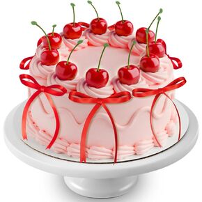 Chunful 24 PCS Cherry على أعلى الديكورات كعكة وأمساح القوس الحمراء أعلى القبعات الحمراء الاصطناعية مزيفة الفاكهة ديكور لزخارف حفلة عيد ميلاد اللوازم حفل زفاف الزفاف