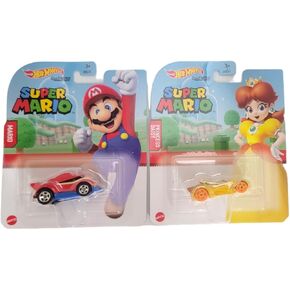 Hot Wheels Super Mario Character Cars Set of 2 Diecast Vehicles with Mario and Princess Daisy