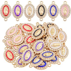 30pcs سبيكة المينا البكر مريم السحر روابط أحجار راينستنا سيدة سحر الميدالية المعجزة قلادة اتصال Crucifix connection قلادة لصنع المجوهرات قلادة DIY ، 6 ألوان