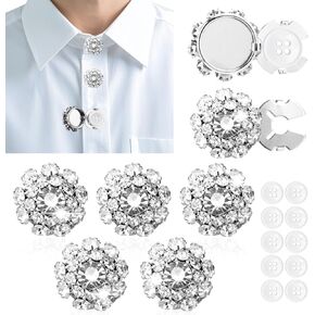Mity rain Button Covers - 5Sets Rhinestone Button Covers for Women/Man Blouses, 20MM Rhinestone Buttons and 10 Pcs Sewing Buttons (Silver)
