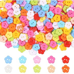 300PCS Flower Buttons Resin Round Sewing Buttons 2 Hole Cute Decorative Colorful Button for Clothes Accessories Crafts Scrapbooking Decoration(0.6 inch)