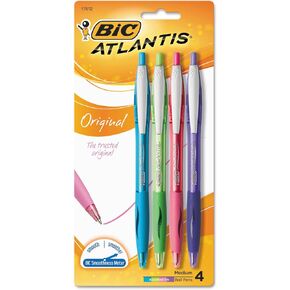 BIC ATLANTIS الأزياء الدقيقة القابلة للسحب قلم الرباح ، Fine Point (0.7 مم) ، ألوان متنوعة ، 4 عمال