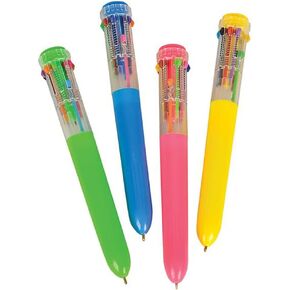 The Dreidel Company Shuttle Pen, 10 Multi-color Ballpoint Pens, 4 Neon Colors In Pen for Office School Supplies Students Children, 6.25" (4-Pack)