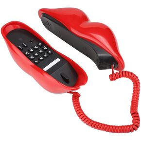 Lip Shape Telephone Line Rose Yellow Home Telephones Telephone with Phone Number Storage Function Working Cartoon Telephone for Play Novelty Girls(Big red)