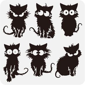 Fingerinspire Frizzy Cat كبير الاستنسل 11.8x11.8inch Cartoon Cat Painting Stencils Stency Hitten Stencils Angry Hitten Templates Cute Hitten Drawing قوالب للبلاط