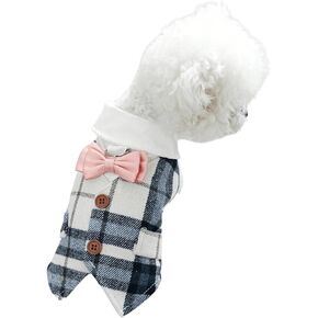 makemechic plaid القوس ملابس الحيوانات الأليفة غير متناظرة زر collared زر لطيف قميص الراحة الأزرق كبير