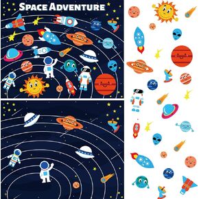 Chiazllta 12 حزم ملصقات المساحة للأطفال نشاط ملصق للفضاء الخارجي ، قم بمشهد مجرة ​​مشهد DIY Solar System Craft For Classroom Home Educational and Learning Game
