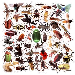 50pcs Spring Themed Stickers, Waterproof Cute Lifelike Buggy Labels Self-Adhesive Animal Scrapbook Bee Ladybug Butterfly Aesthetic Stickers for Water Bottle Bike Luggage Laptop