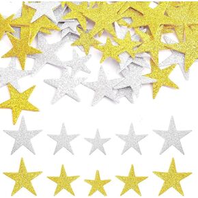 200 Pcs Glitter Foam Stickers Self Adhesive Star Stickers Greeting Cards Decorative Stickers Silver Golden Craft Stickers for Scrapbooks, Scrapbooking and Stamping (Silver Gold)