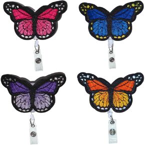 4PCS Butterfly Badge Reel Cute Badge Reel Retractable Nurse Badge Holder ID Holder with Clips for Nurses, Teachers, Students, Volunteers