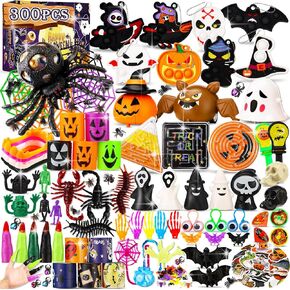 300PCS Halloween Party Favors for Kids, Trick or Treat Gifts Goodie Bag Fillers, Halloween Bulk Fidget Toys Party Supplies for School Classroom Carnival Prizes Treasure Box