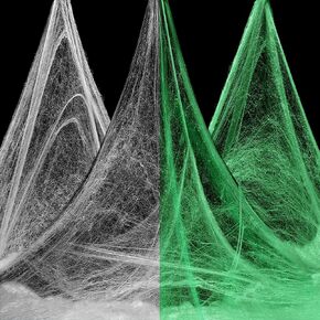 Aodaer 1600sff Halloween Glow in the Dark Spider Web Glow White Stretch Spider Web Halloween Decoration Cobwebs لحفلات الهالوين الداخلية في الهواء الطلق