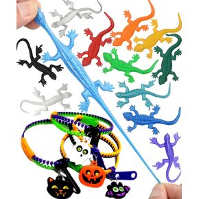 UpBrands 96 Halloween Party Favors for Kids, Bulk Non-Candy Treats: 72 Fidget Toys Zipper Bracelets & 24 Stretchy Lizard Toys, Kit for Halloween Goodie Bags & Pinata Fillers
