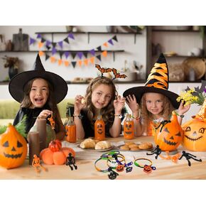 UpBrands 168 Halloween Party Favors for Kids, Bulk Non-Candy Treats: 24 Fidget Toys Zipper Bracelets & 144 Stretchy Skeleton Toys, Kit for Halloween Goodie Bags & Pinata Fillers
