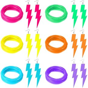 96 Pieces 80s Party Favors Include 90 Pcs Colorful Silicone Bracelets 6 Pairs 80s Neon Earrings for Women Jelly Elastic Hair Bands Hair Ties Retro Earring Dangle for Women Party Gifts