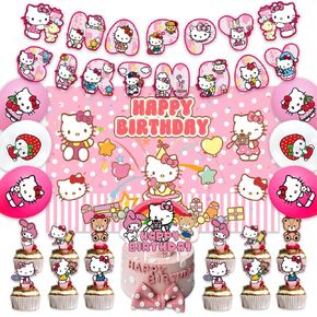 42Pcs Kitty Cat 42Pcs Kids birthday party supplies Pack Set Include Banner,Caklefor Kitty Cat birthday party decoration